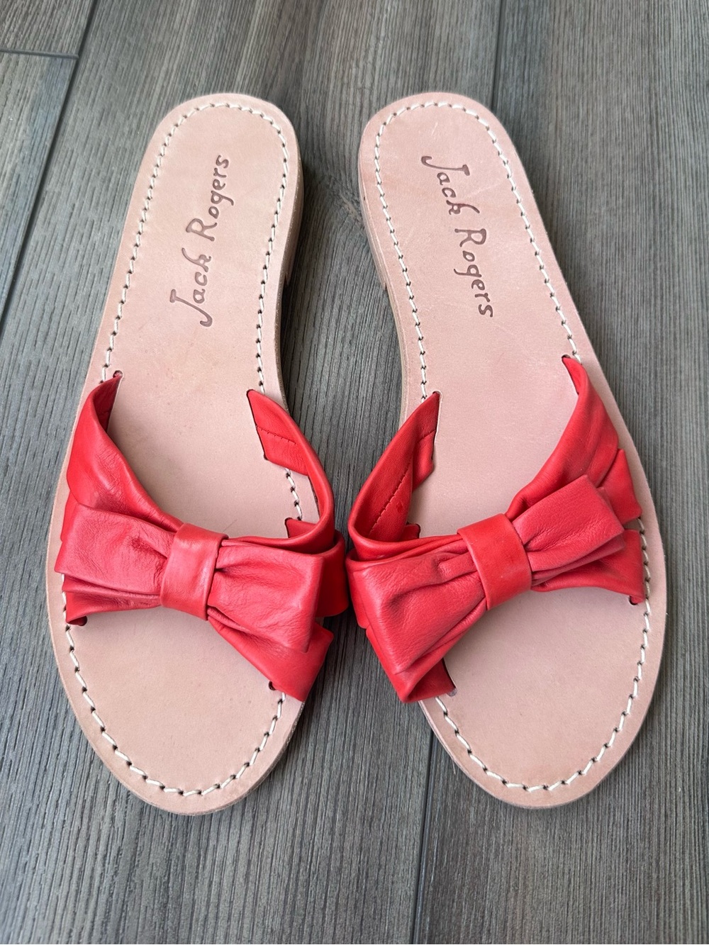Jack Rogers Red Leather Bow Slide Sandals Size 8 Resort Chic, NWT
